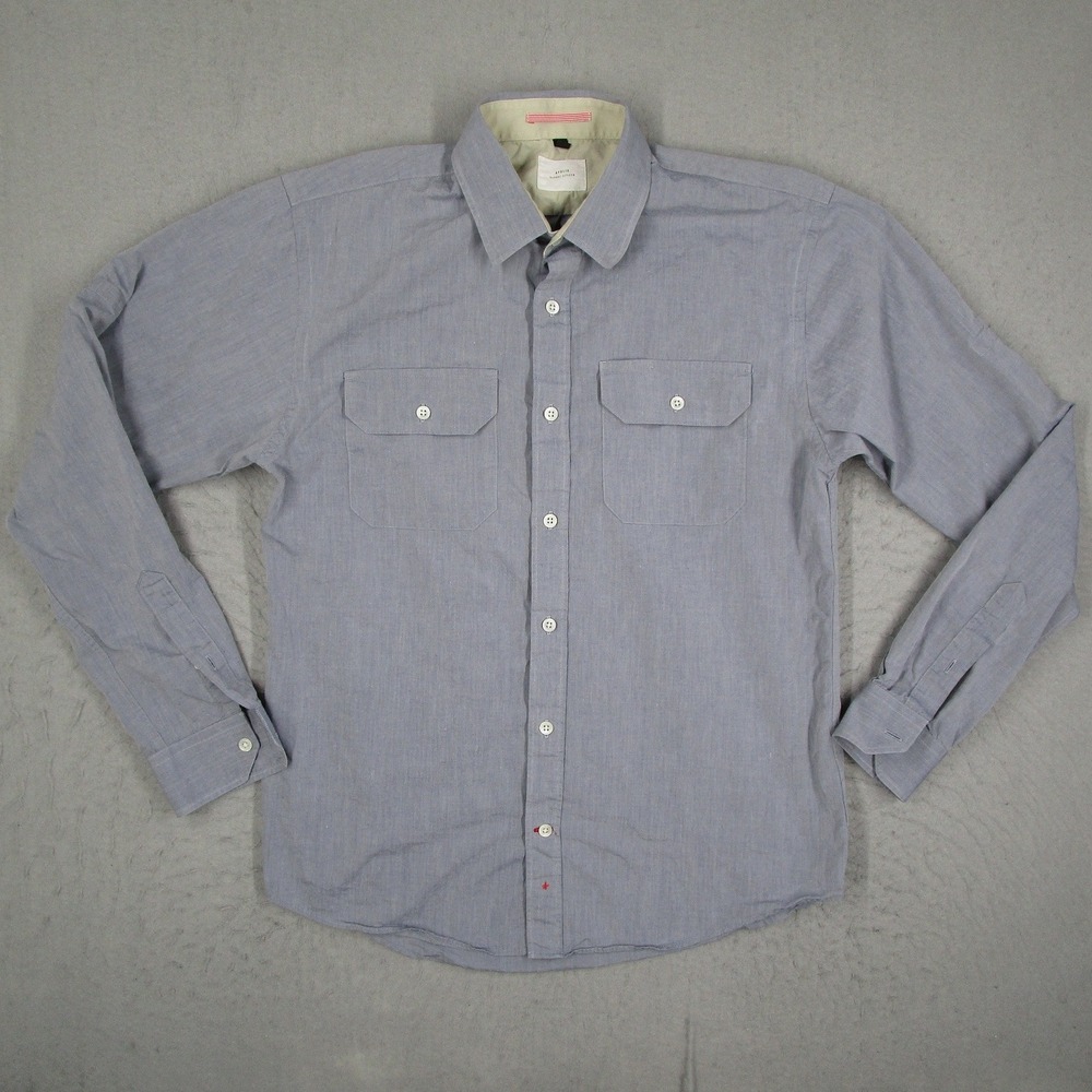 Apolis Global Citizen Men Blue Button Down Shirt M 2SHWC101 Pocket Long sleeve